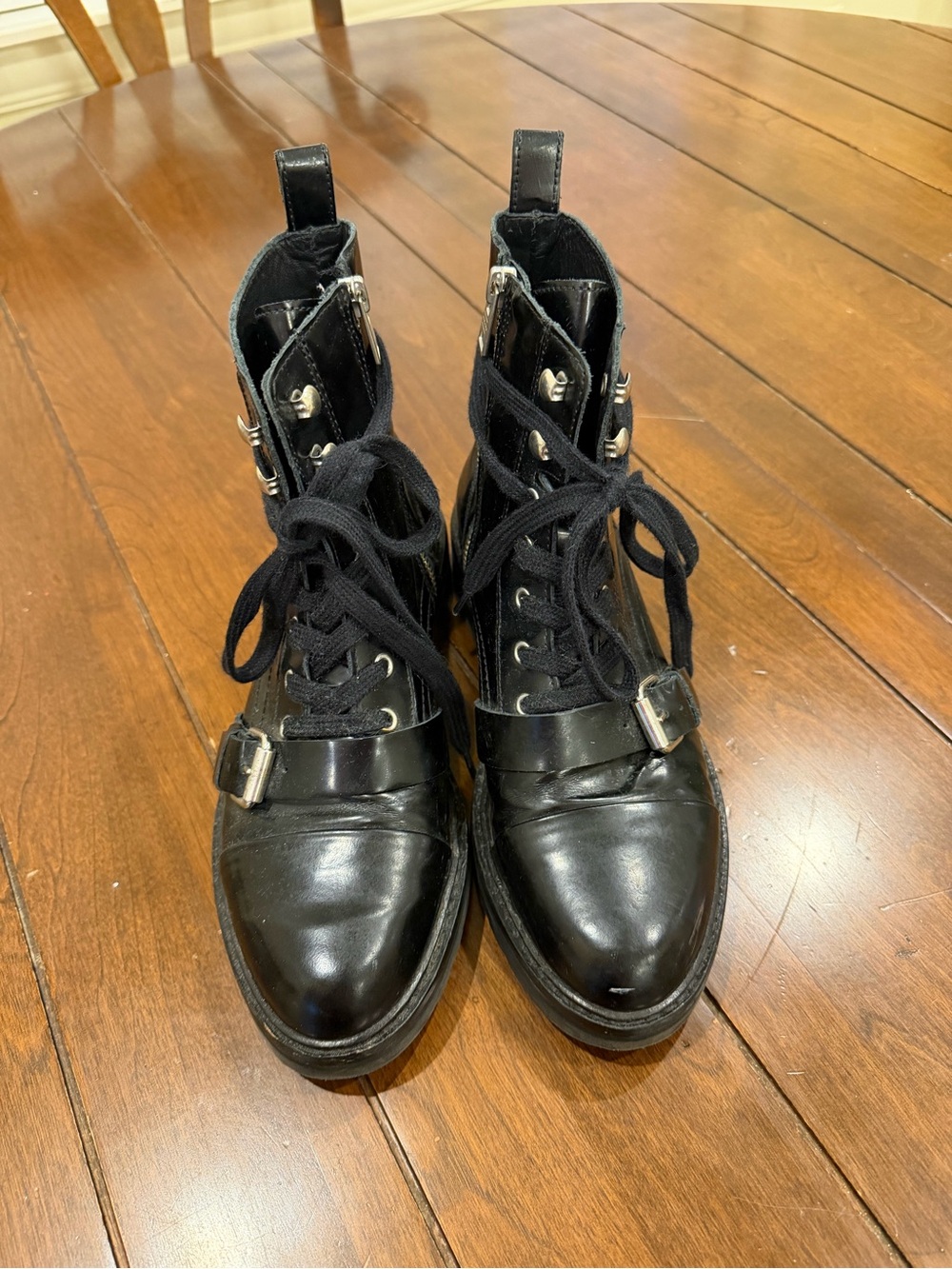 All Saints Black Leather Combat Boot